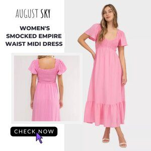 ✨ AUGUST SKY | Women's smoked empire waist midi dress